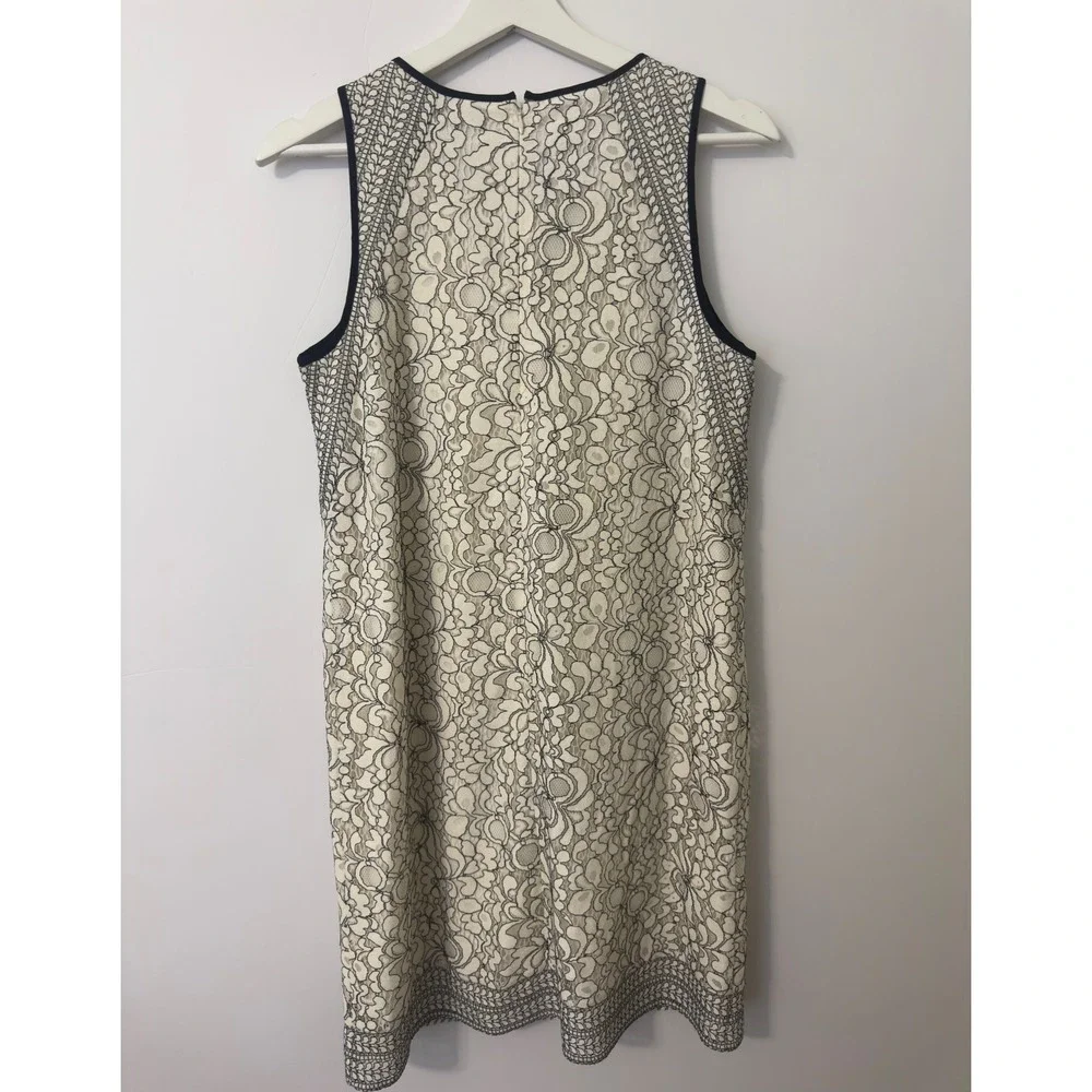 LOFT Floral Lace Shift Dress Womens 4 Ivory Black Sleeveless Cocktail‎ Wedding